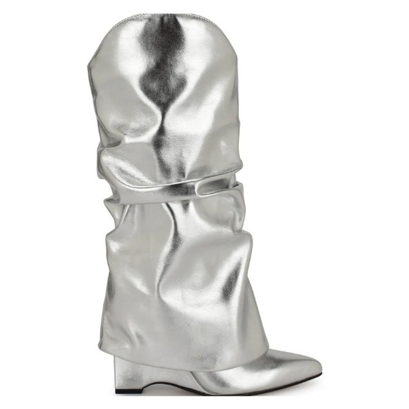 Nine West Shoes - Nine West Women Shoes 8M Amazing Slouchy Point Wedge Heel Boots Silver‎